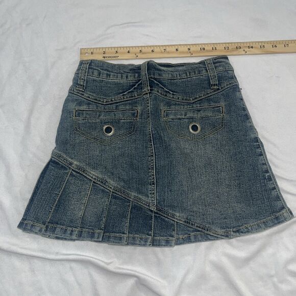 Y2K Vanilla Star Micro Mini Denim Skirt Pleated Juniors Sz 1 - Picture 9 of 10